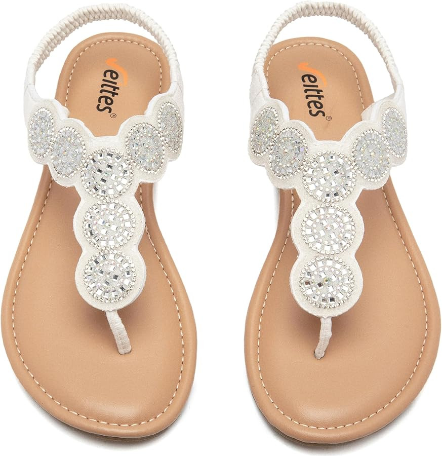 Veittes Women's Bohemian Bling Flat Slide Sandals - Casual Summer Thong Sandals with Rhinestone D... | Amazon (US)