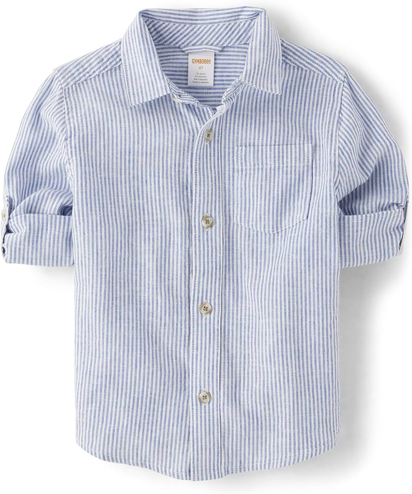Gymboree Boys' and Toddler Long Sleeve Linen Button Up Shirt | Amazon (US)