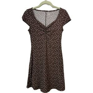 No Boundaries Dress Brown Floral V‎ Neck Ribbed Mini Dress Short Sleeve XS | Poshmark