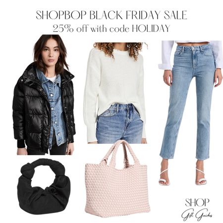 Shopbop Black Friday sale has begun and it’s 25% off sitewide with code HOLIDAY at checkout!!! Shopbop is awesome offering fast shipping and high quality fashion & accessories! Loving the black puffer jacket and light weight sweater combo lately. And a nice pair of cropped jeans is always a staple in your closet! The black handbag is such an amazing price for a very trendy look and who doesn’t love the Naghedi NYC tote bag and ON SALE?! That bag is definitely on my mama wish list and a perfect gift! I think it’s the perfect transition bag from a diaper bag!!!

#LTKitbag #LTKGiftGuide #LTKCyberweek