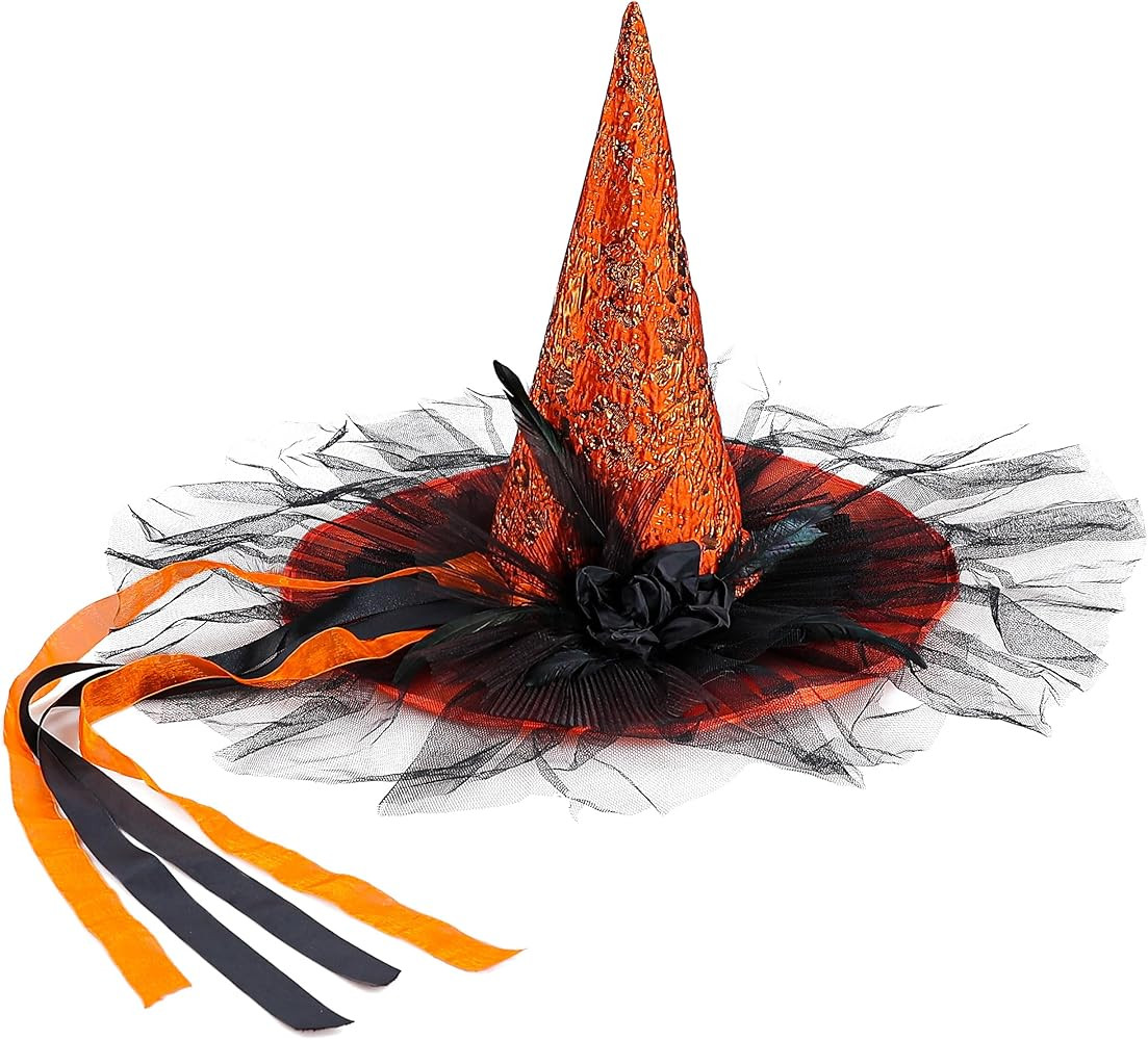 Halloween Witch Hat-Classic Black Felt Hat for Women, Girls, Party Costume Accessory(LED Glowing ... | Amazon (US)