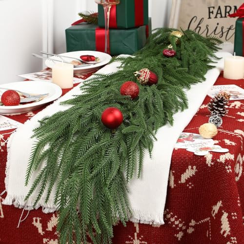 Alupssuc 9ft Artificial Christmas Garland, Real Touch Norfolk Pine Garland- Winter Pine Garland, Greenery Christmas Garland for Mantle, Table, Fireplace, Indoor, Outdoor Christmas Decorations | Amazon (US)