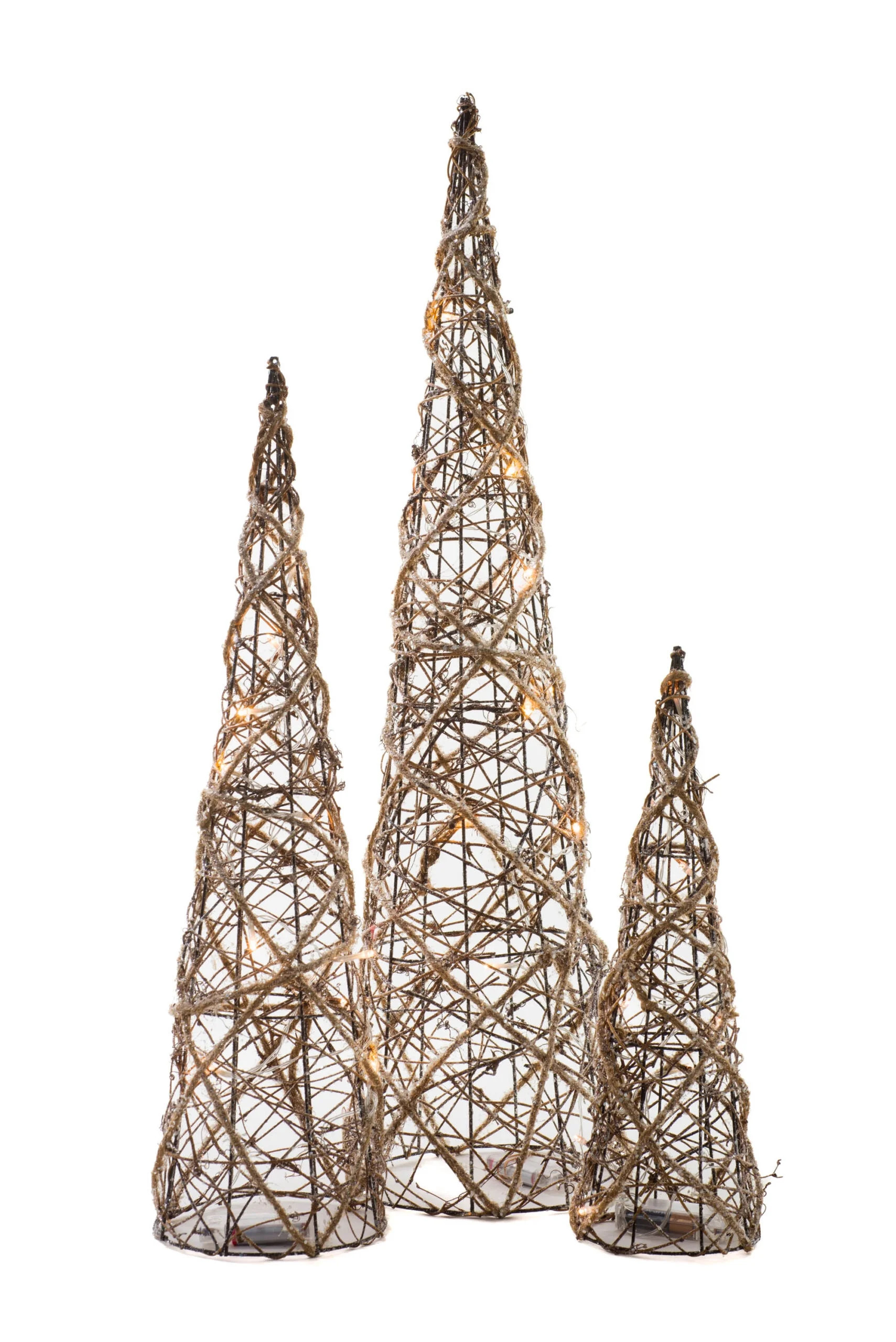 Starlight Collection, Brown Grapevine Glittered Cone Accent Lighted Tree Set | Walmart (US)