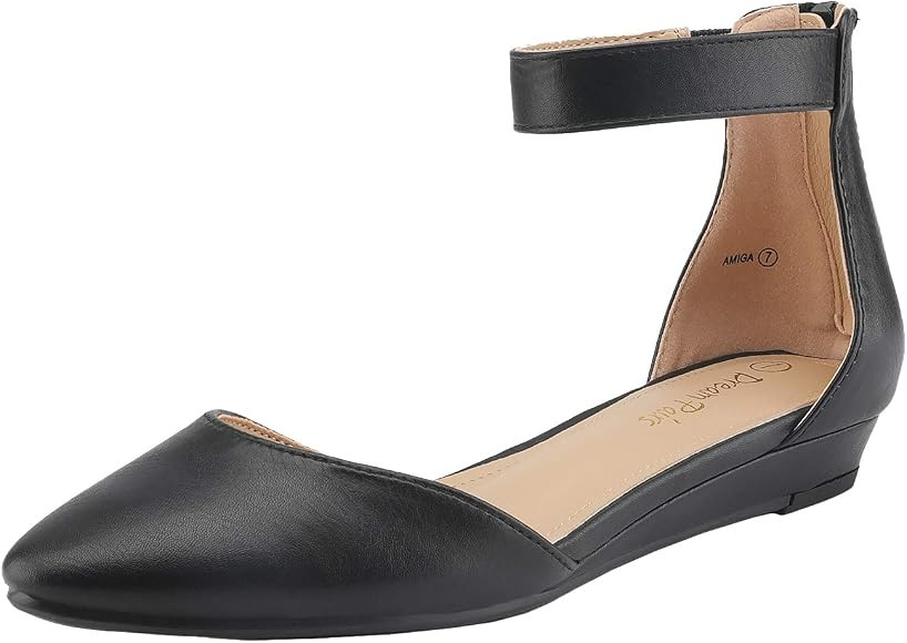 DREAM PAIRS Women's Low Wedge Ankle Strap Flats Shoes | Amazon (US)