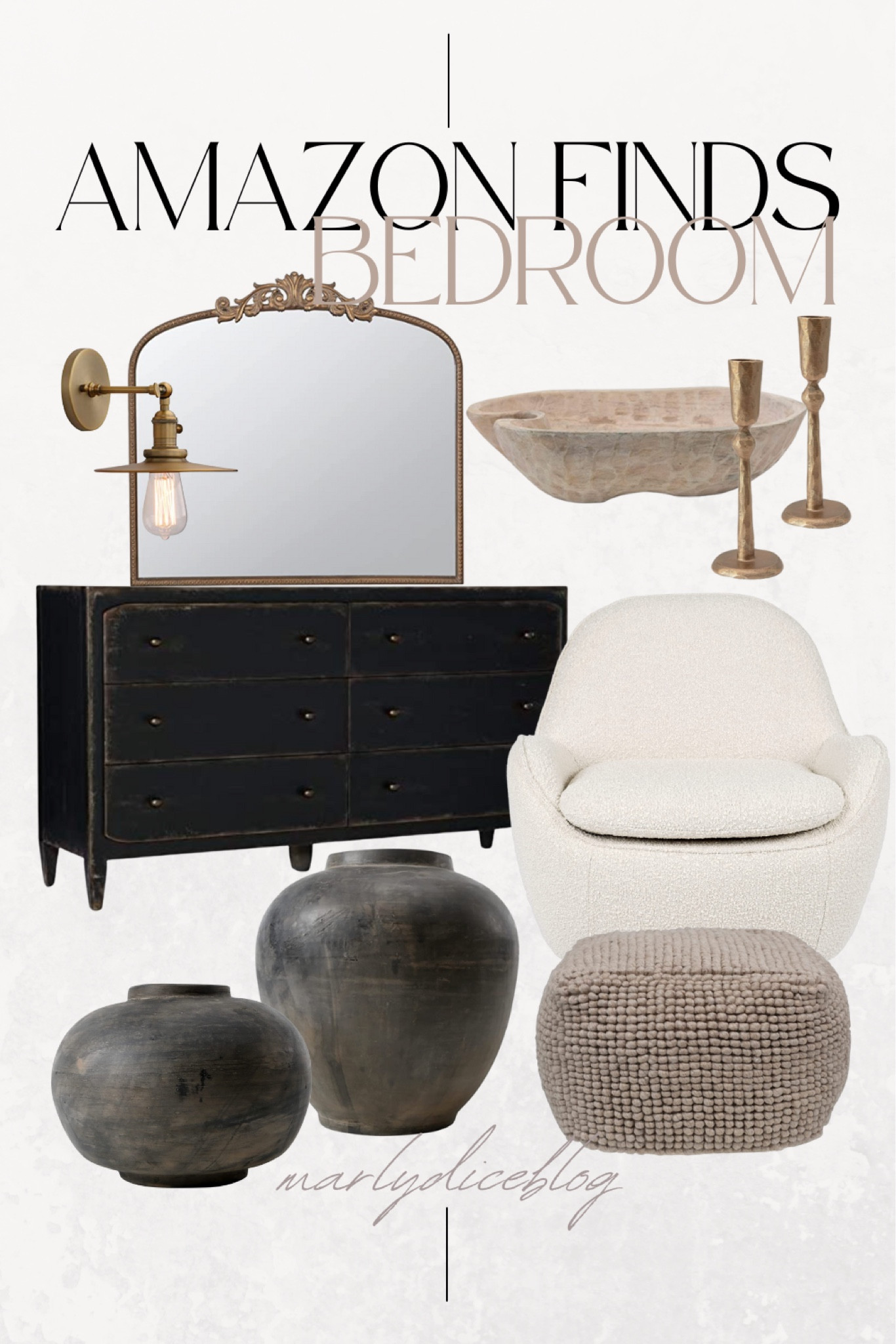 Amazon finds, black dresser, boucle chair, found pots, gold mirror

#LTKhome