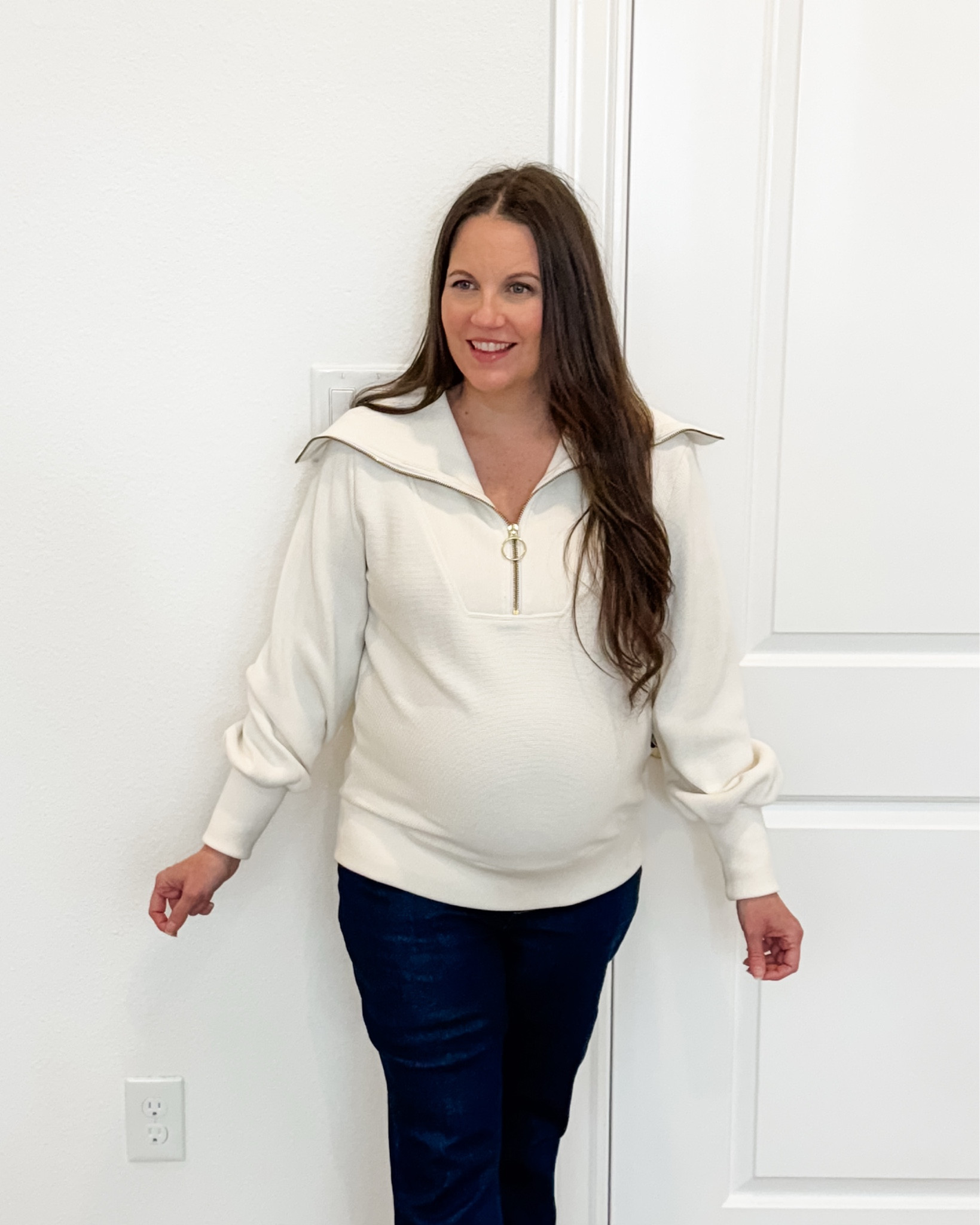 This elevated winter outfit has quickly become one of my favorite maternity outfit looks. The half-zip pullover with an oversized collar adds such a chic, modern touch while still being cozy and bump-friendly. I paired it with dark blue bootcut flared jeans, which are truly the best maternity jeans for a flattering fit and all-day comfort.

Finished with brown heels, this pregnancy outfit works perfectly as a dressy casual outfit for lunch dates, casual workdays, or events where you want to feel polished without sacrificing comfort. It’s a great example of stylish winter outfits women can wear during pregnancy while still feeling confident and put together.

Everything is linked below so you can recreate this bump-friendly winter look 


#LTKOver40 #LTKBump #LTKSeasonal