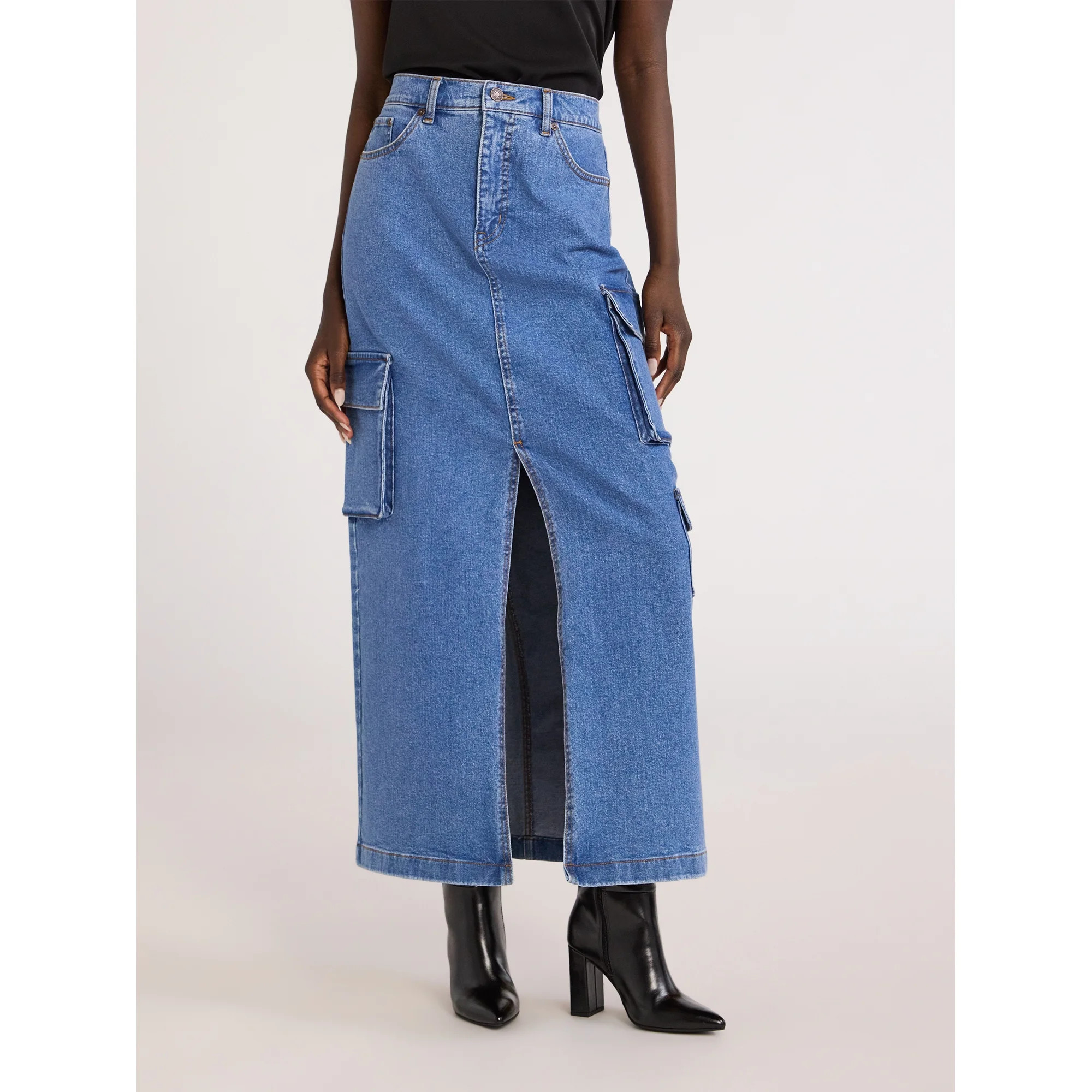 Scoop Women's Denim Cargo Maxi Skirt, Sizes 0-18 | Walmart (US)