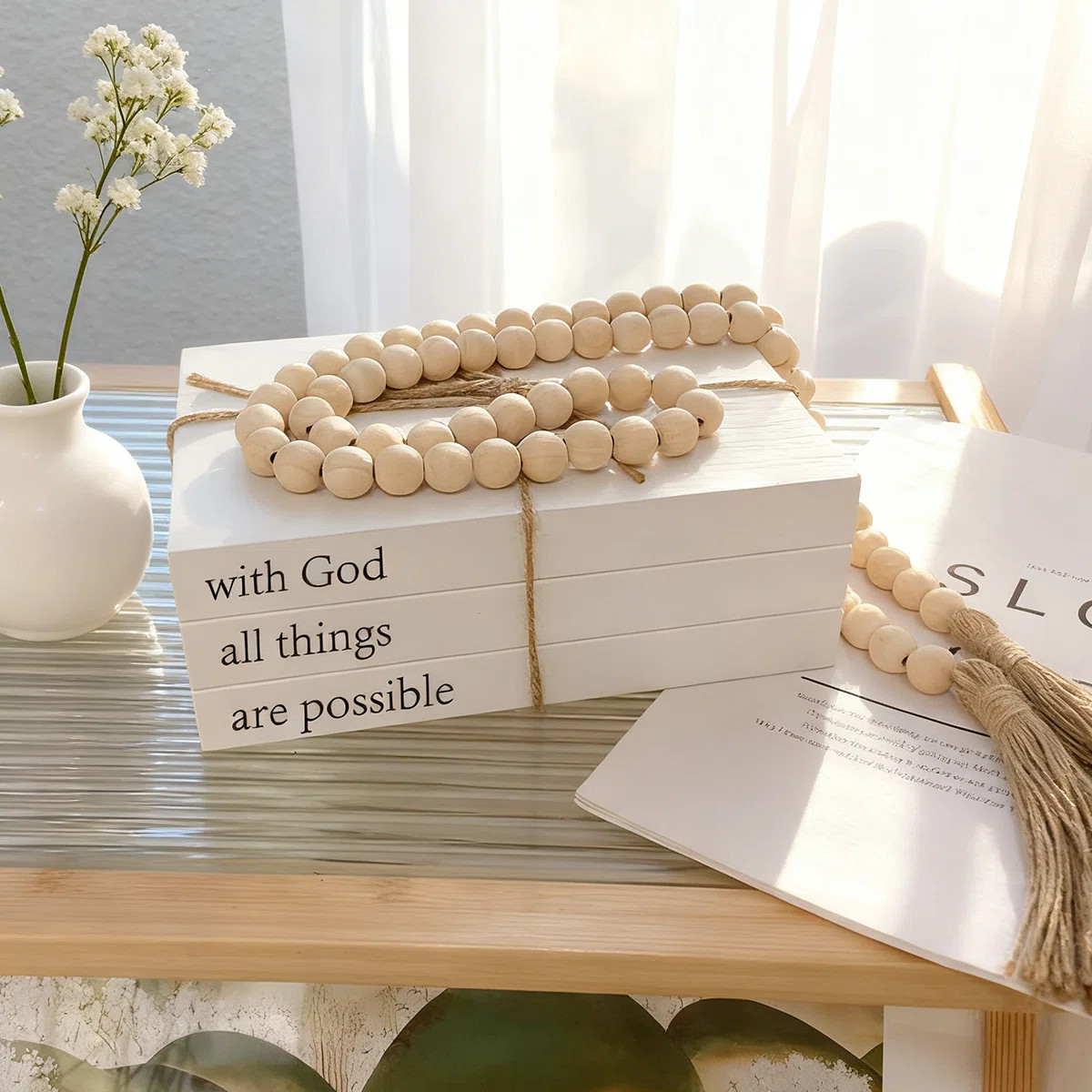 Set Of 6 Decorative Books For Home Decor, White Faux Leather Covers With Rustic Farmhouse Stacked... | Wayfair North America