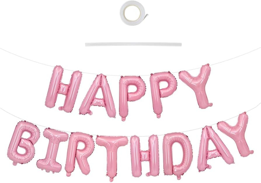 TONIFUL Light Pink Happy Birthday Balloons Banner, 16 Inch Mylar Foil Letters Birthday Sign Bunti... | Amazon (US)