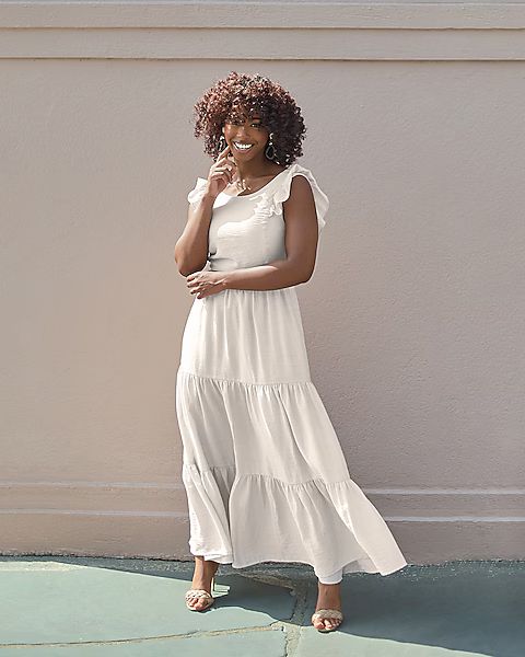 Tiered Ruffle Cut-Out Back Maxi Dress | Express