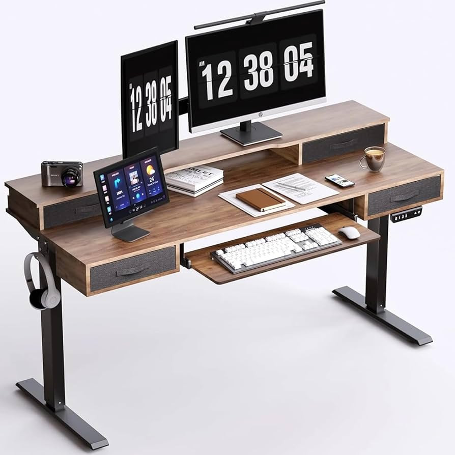 Electric Standing Desk, Multifunctional Standing Desk Adjustable Height, 55 * 24 Standing Desk wi... | Amazon (US)