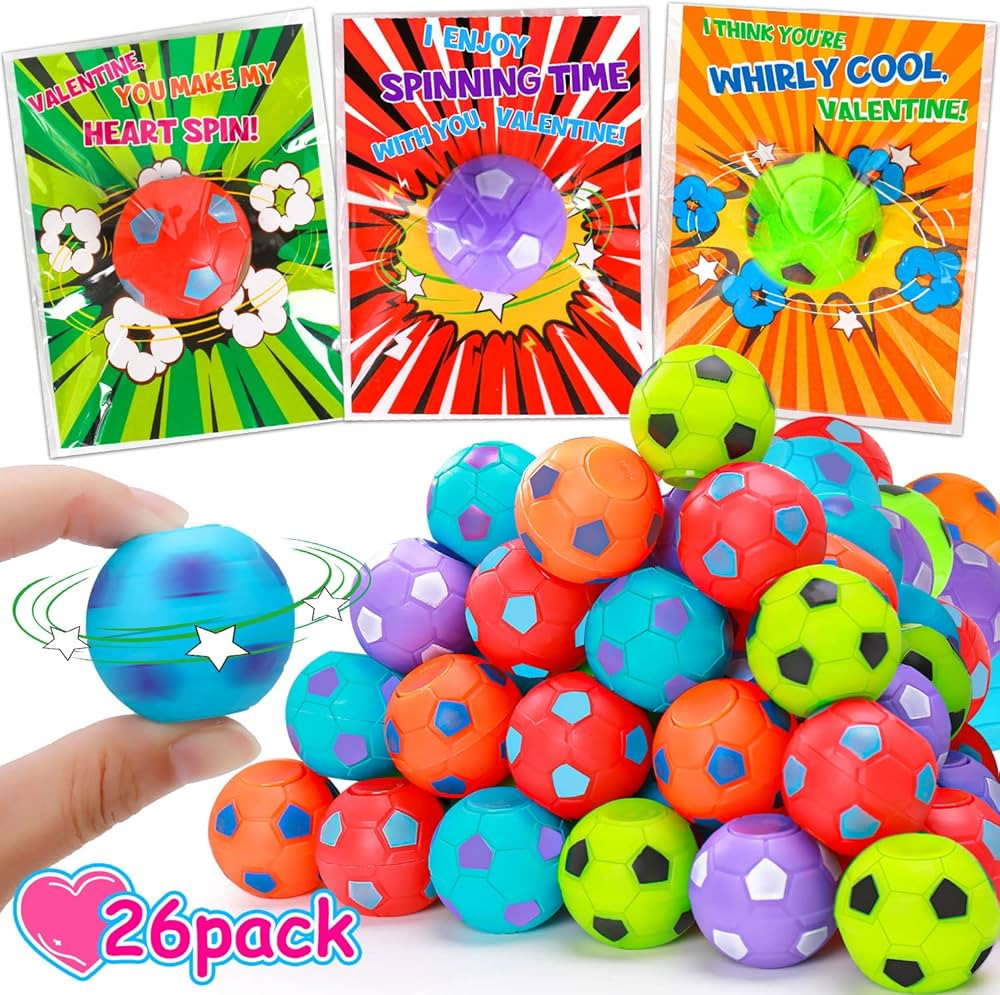26PCS Fidget Spinner Soccer Balls Kids Valentines Day Cards, Valentines Exchange Gifts for Kids S... | Amazon (US)