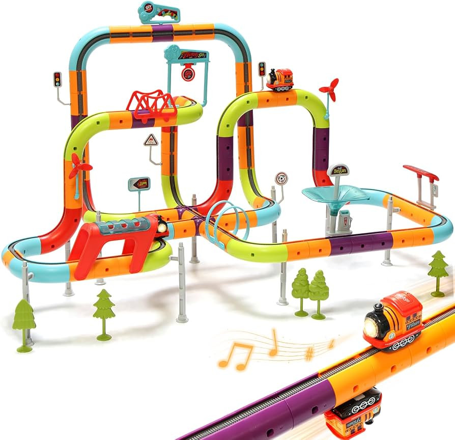 Electric Train Set for Kids - 138PCS Flexible Racing Track Sets with 2 Gravity-Defying Trains, ST... | Amazon (US)
