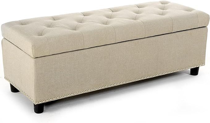 BELLEZE 47 Inch Storage Ottoman, Button-Tufted Ottoman Linen Storage Bench with Safety Close Hing... | Amazon (US)