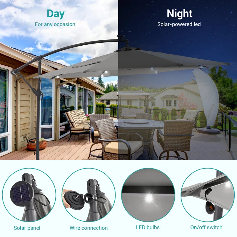 Arlmont & Co. Doraine 120'' Lighted Cantilever Umbrella & Reviews | Wayfair | Wayfair North America