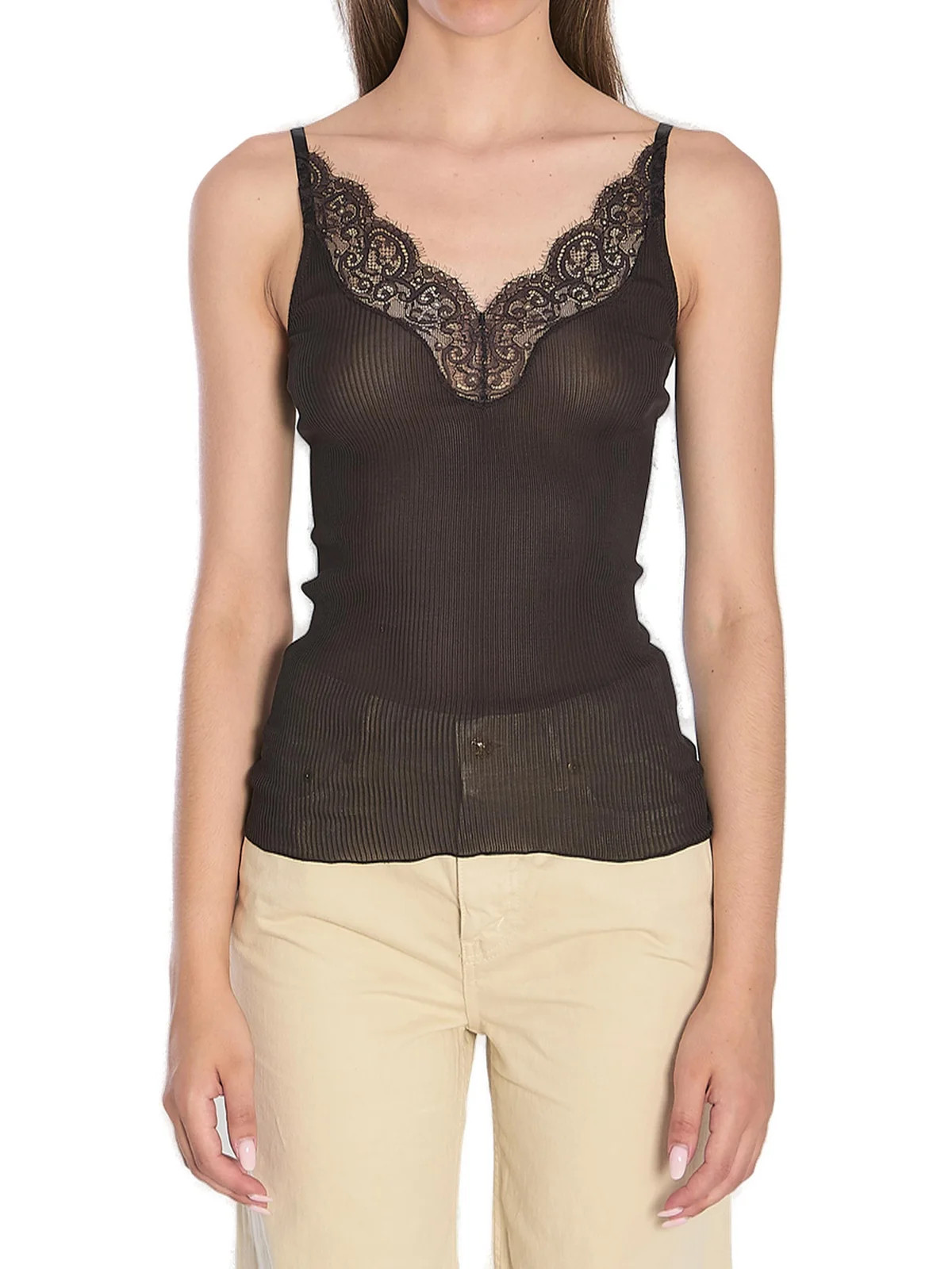 Saint Laurent Laced Ribbed Tank Top | Cettire Global