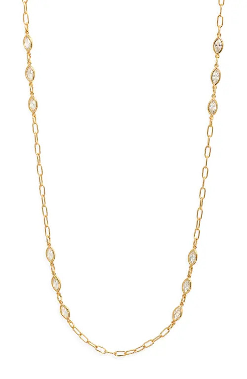 Nordstrom Bezel Cubic Zirconia Station Long Necklace in Clear- Gold at Nordstrom | Nordstrom