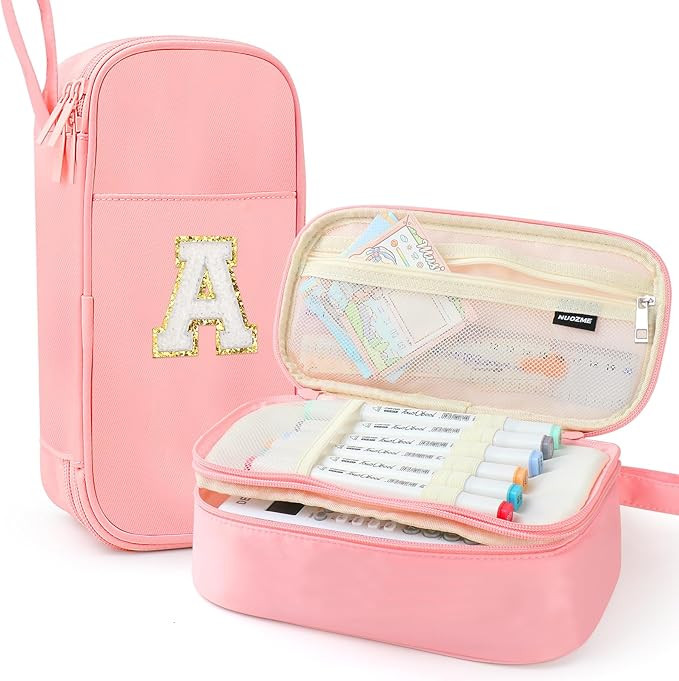 Extra Large Pencil Case,Big Capacity Pencil Pouch,Personalized Initial Pencil Bag with smooth zip... | Amazon (US)