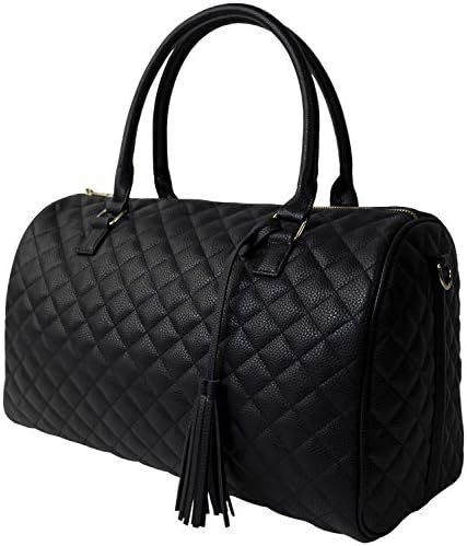 Womens Quilted Weekender Duffle Carry Bags Overnight Travel Handbag Shoulder Tote Trolley Handle Lug | Amazon (US)