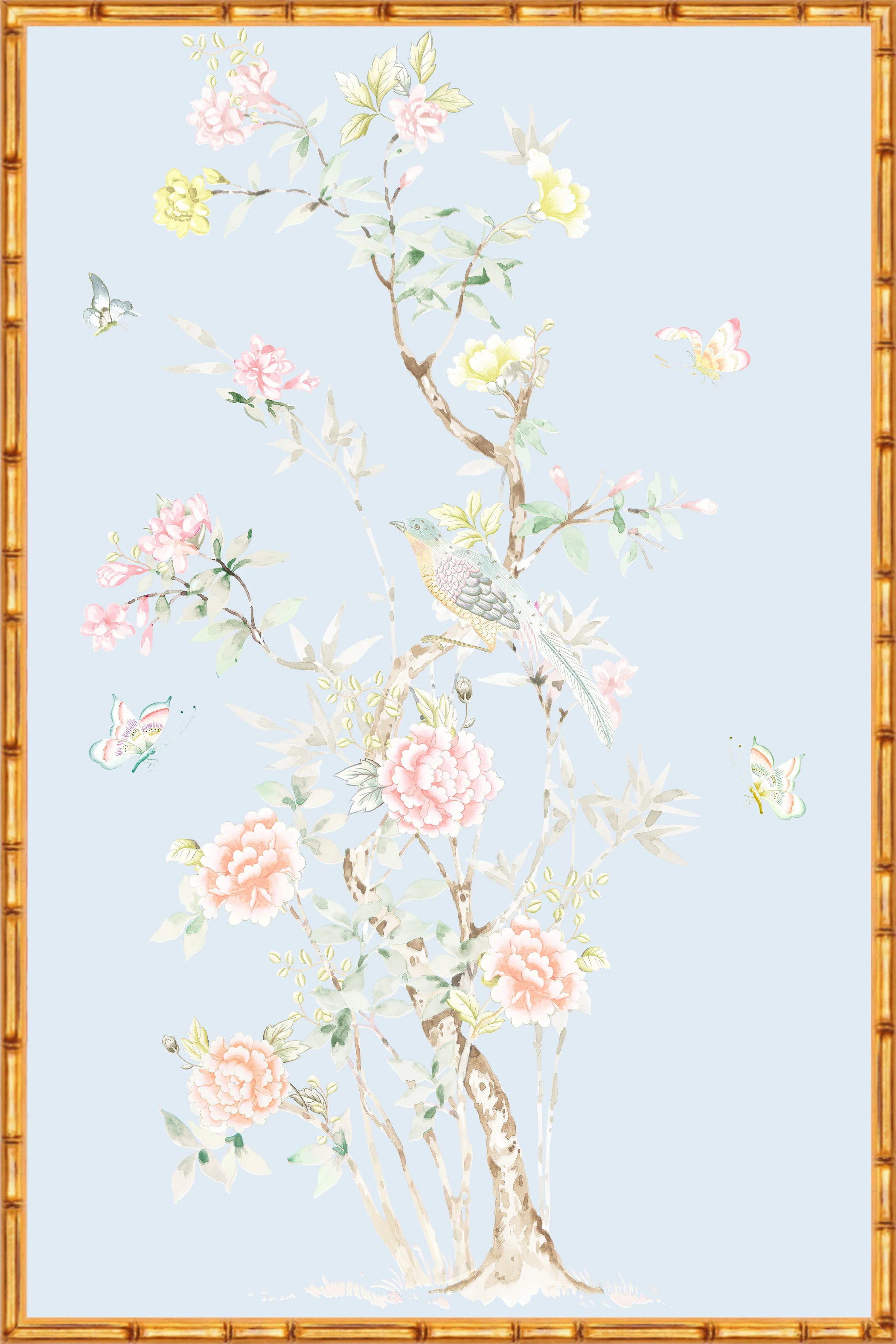 "Chinoiserie Garden 1" Framed Panel in "Sky" by Lo Home X Tashi Tserin | Lo Home by Lauren Haskell Designs