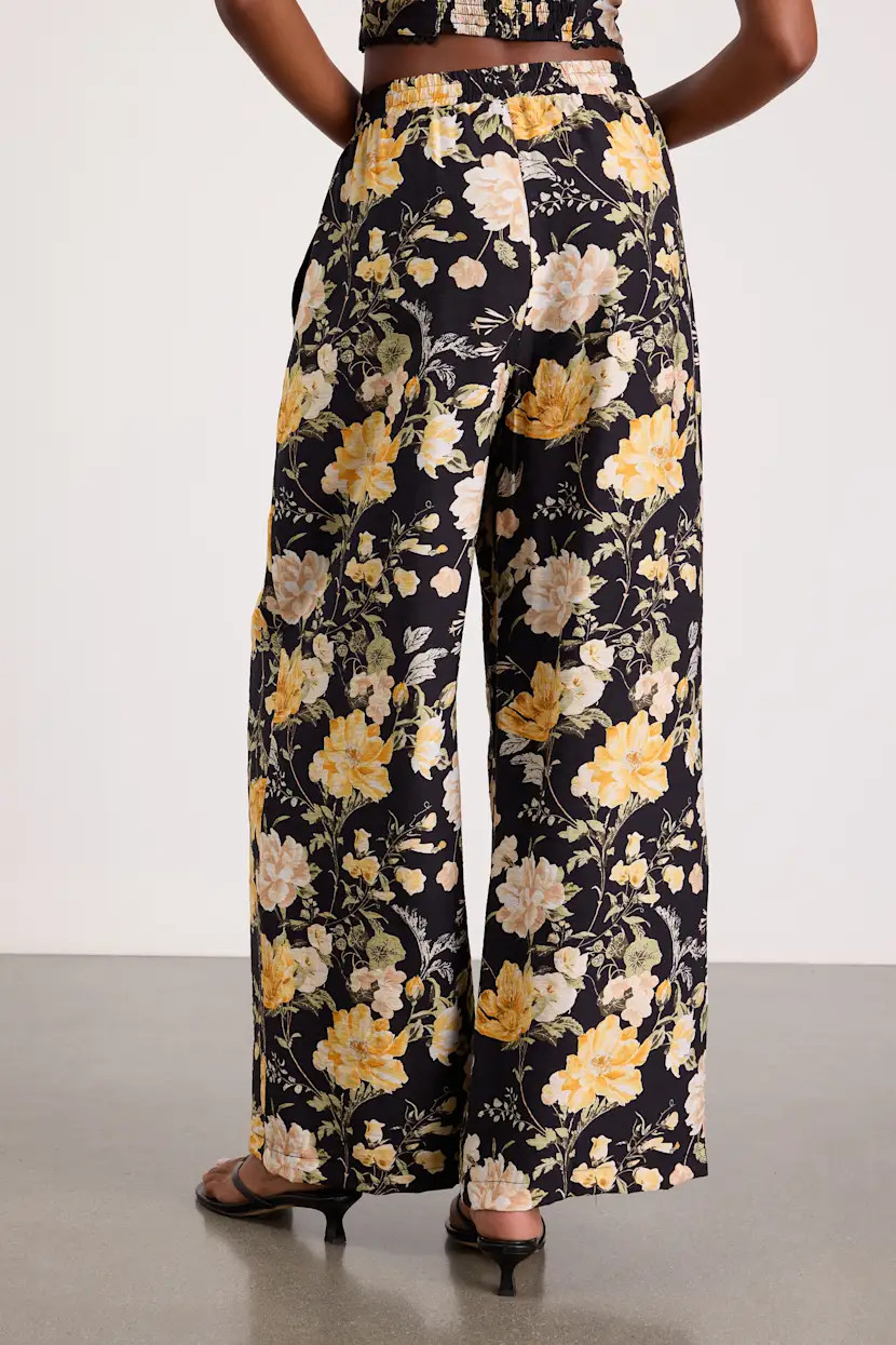 Taelyn Black Multi Floral Wide-Leg Pants | Lulus