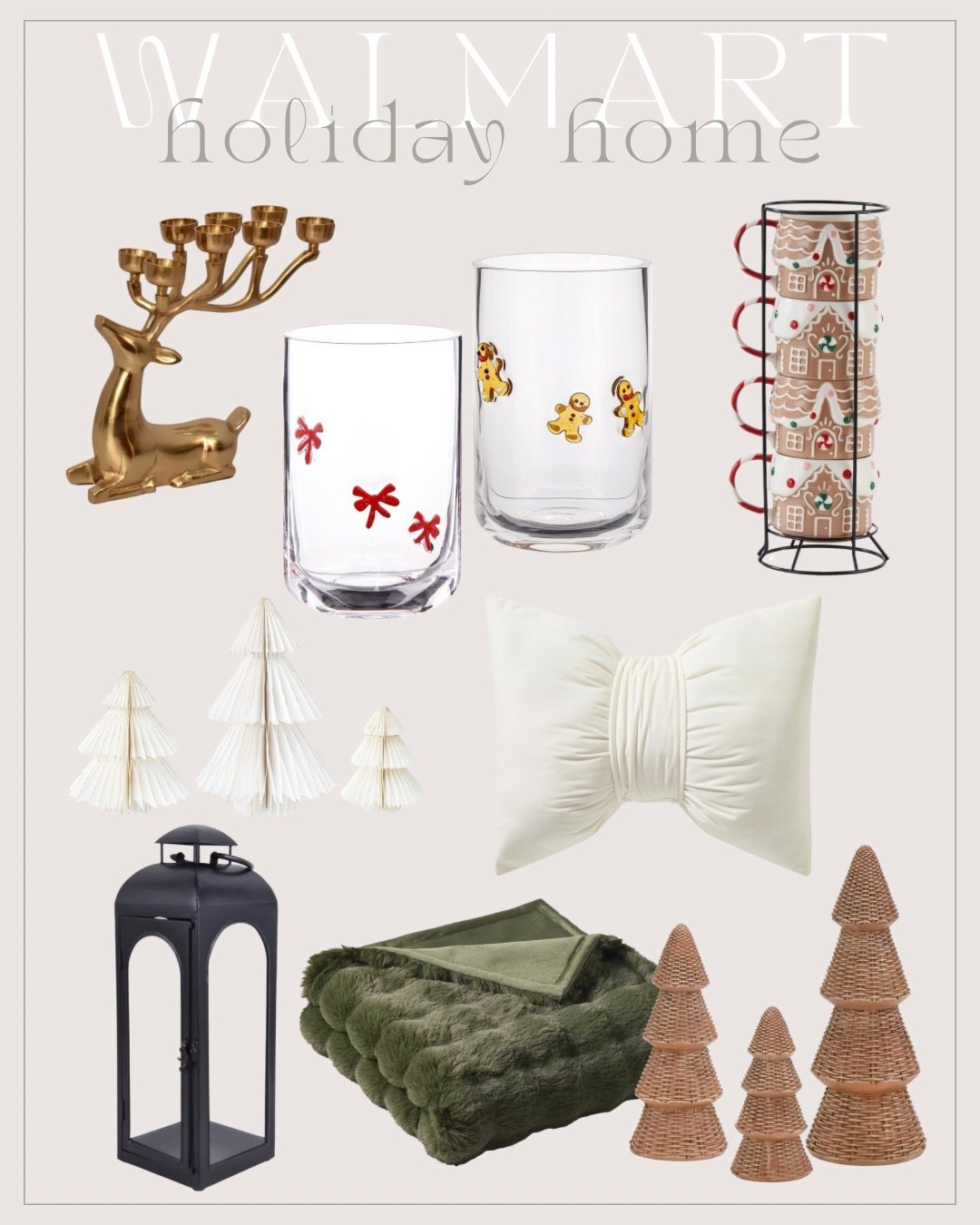 Is it PB or Walmart??? 🤯😍 Christmas icon glasses, bow accent pillow, woven tree tabletop decor, paper Christmas trees & gold reindeer candlestick holder!

#LTKHoliday #LTKSeasonal #LTKHome