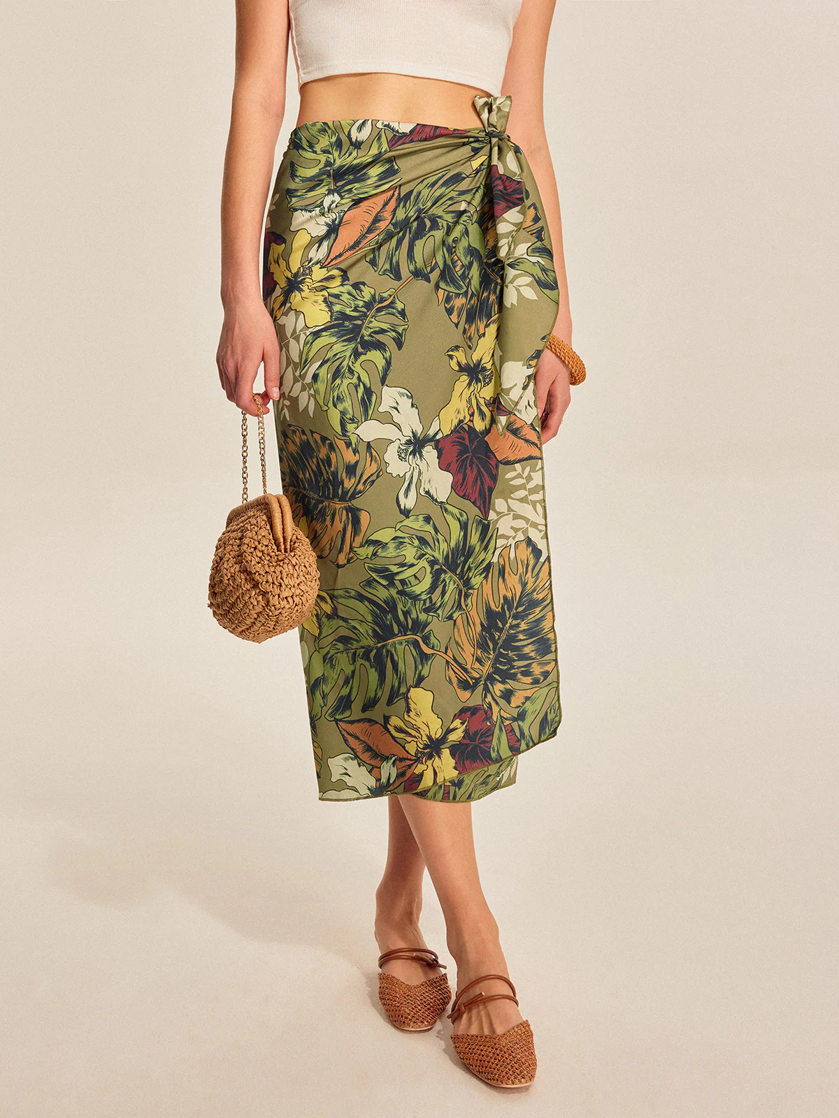 Tie Detail Floral Print Wrap Skirt | Commense