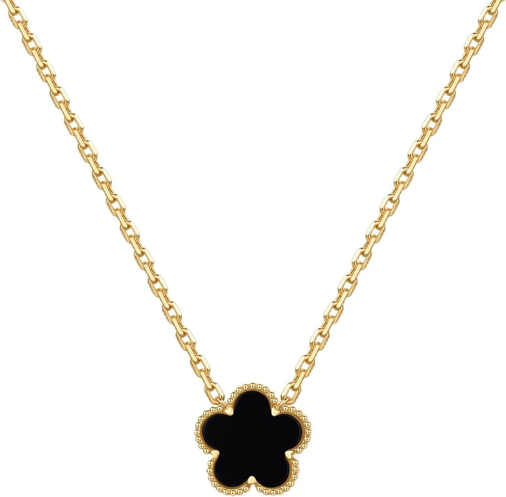 Black Onyx Gemstone & Mother of Pearl Lucky Clover Necklace Pendant, Trendy Flower Jewelry Gifts | Amazon (US)