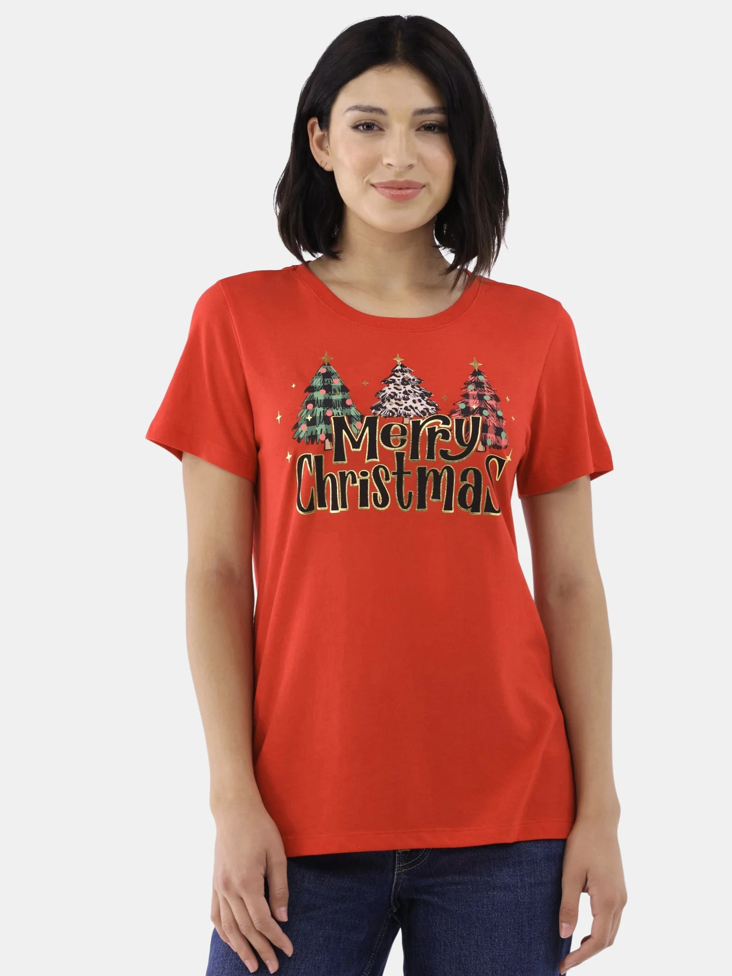 Holiday Time Women's Merry Tree Trio Christmas Graphic Tee, Sizes S-3XL | Walmart (US)