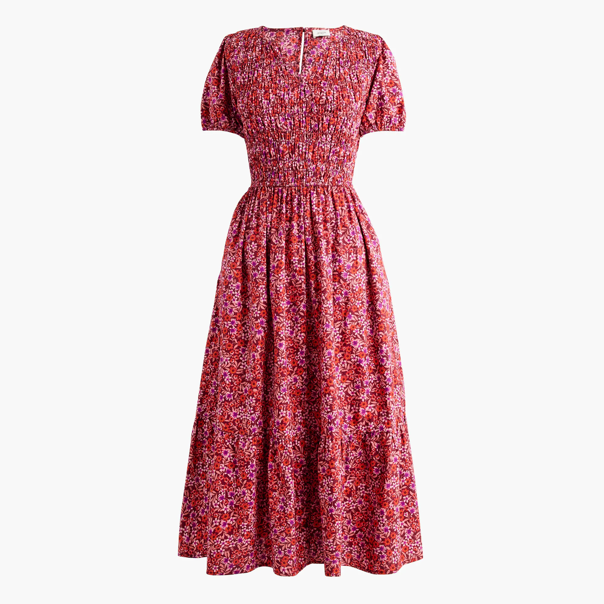 Smocked puff-sleeve midi dress | J.Crew Factory