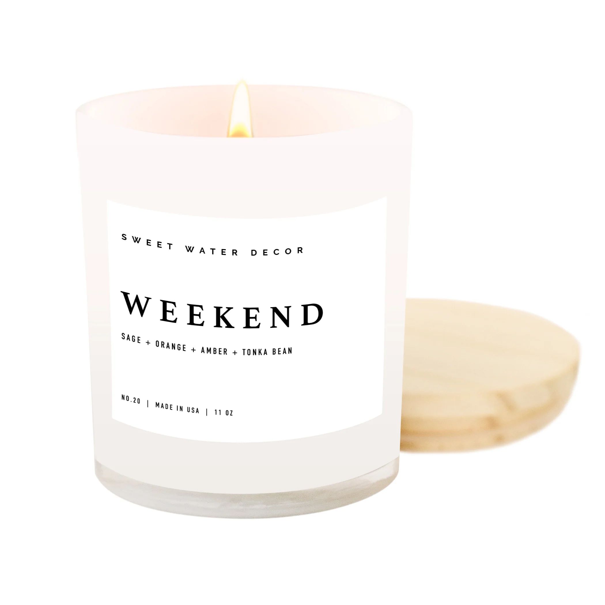 Weekend Soy Candle | White Jar + Wood Lid | Sweet Water Decor, LLC