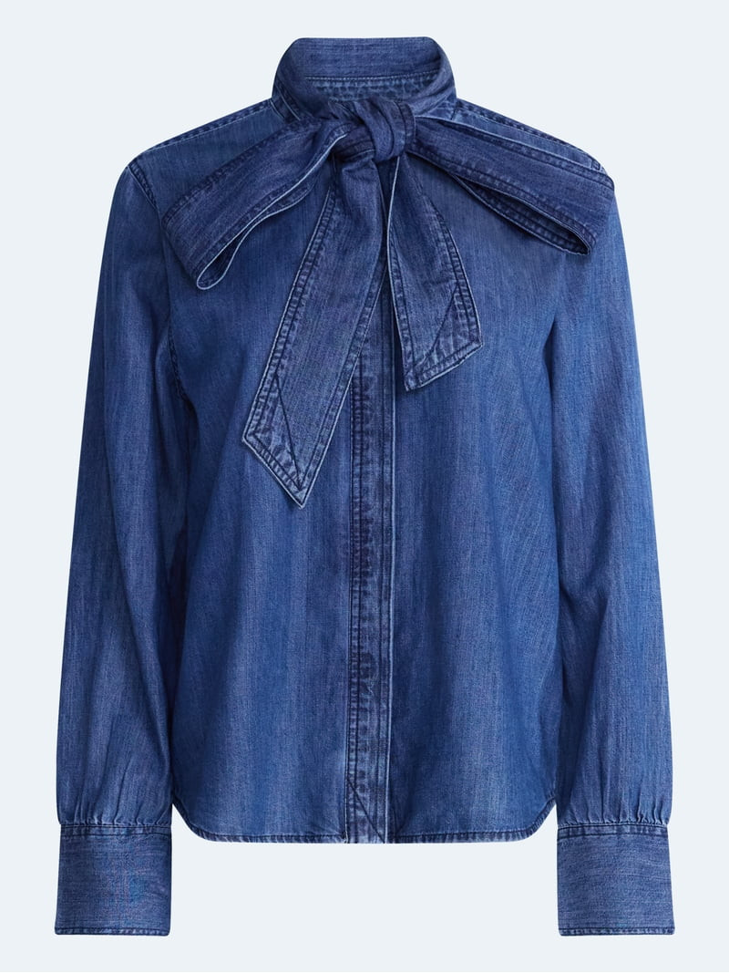 Free Assembly Women's and Women's Plus Long Sleeve Tie Neck Shirt, Sizes XS-4X | Walmart (US)