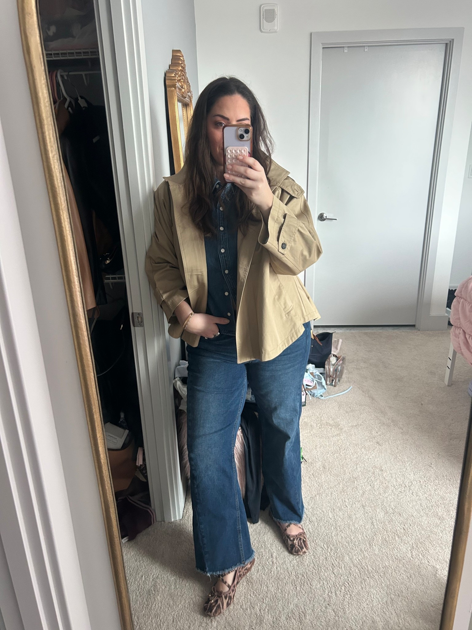 All denim outfit with a pop of tan trench perfect for spring

#LTKootd #LTKSpringSale #LTKMidsize