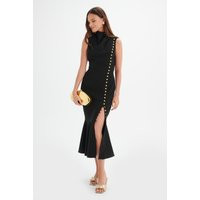 Lavish Alice SAFFRON High Neck Rose Button Midi Dress in Black L UK14 | Lavish Alice Retail Ltd