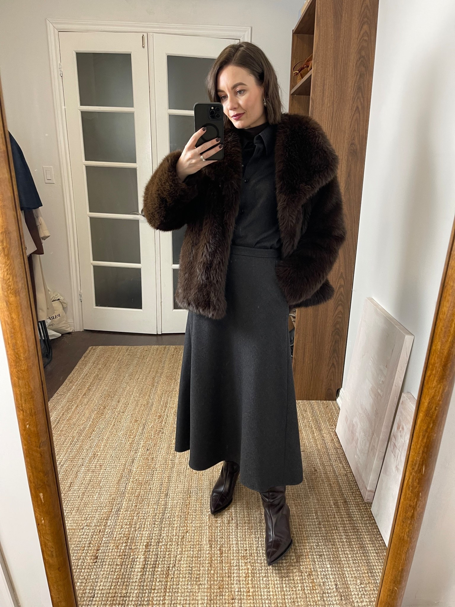 A cosy look that will be great for work or a holiday event!

Faux fur jacket, wool silk shirt (xs), wool silk skirt (xs), boots

#LTKootd #LTKSeasonal #LTKHoliday
