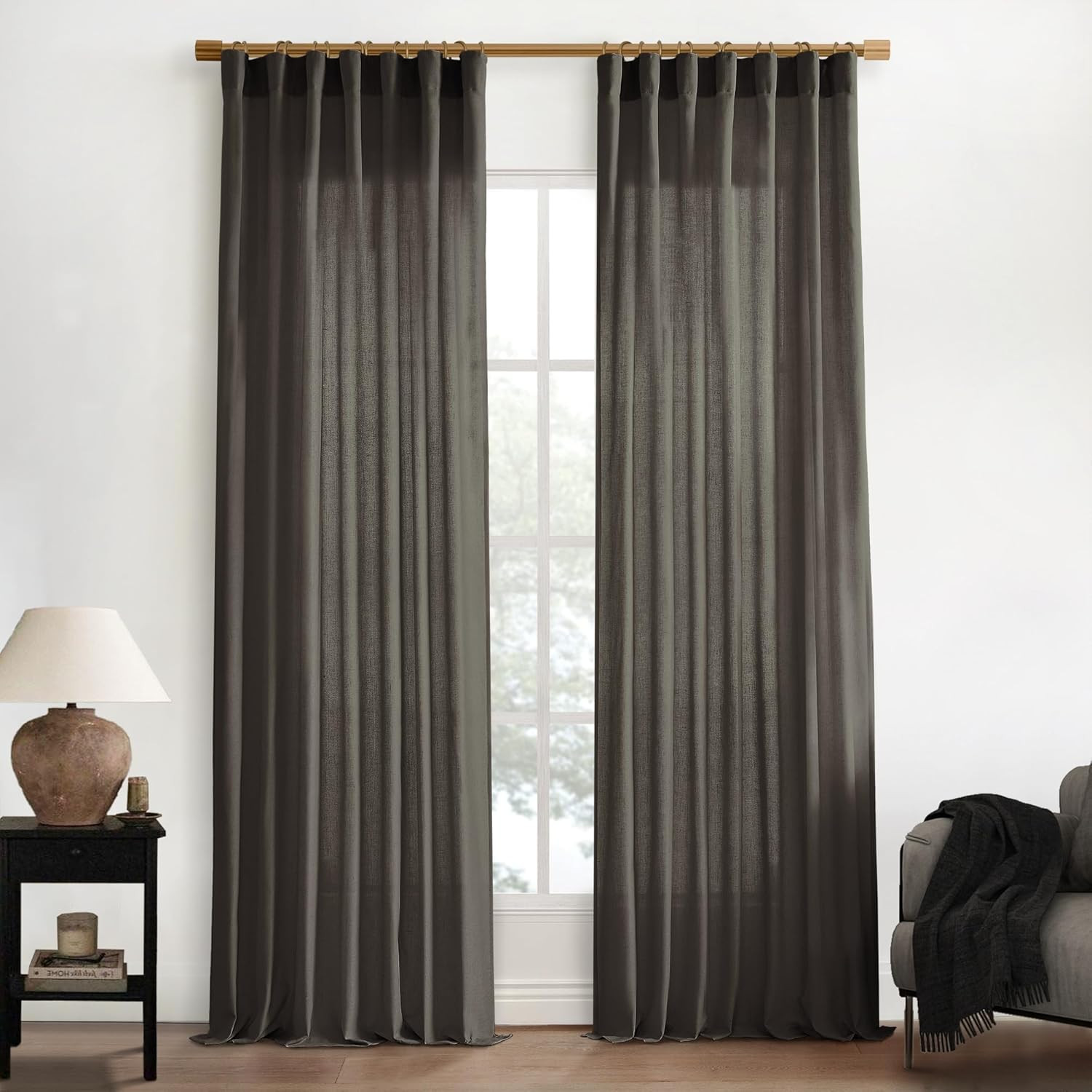 XTMYI Chocolate Brown Curtains 96 Inches Long 2 Panel Set,Sheer Linen Pleated Back Tab Window Dra... | Amazon (US)