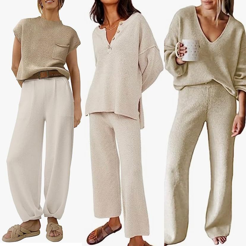 EFAN Womens 2 Piece Lounge Sets Trendy Cozy Knit Slouchy Loungewear Sweater Set | Amazon (US)