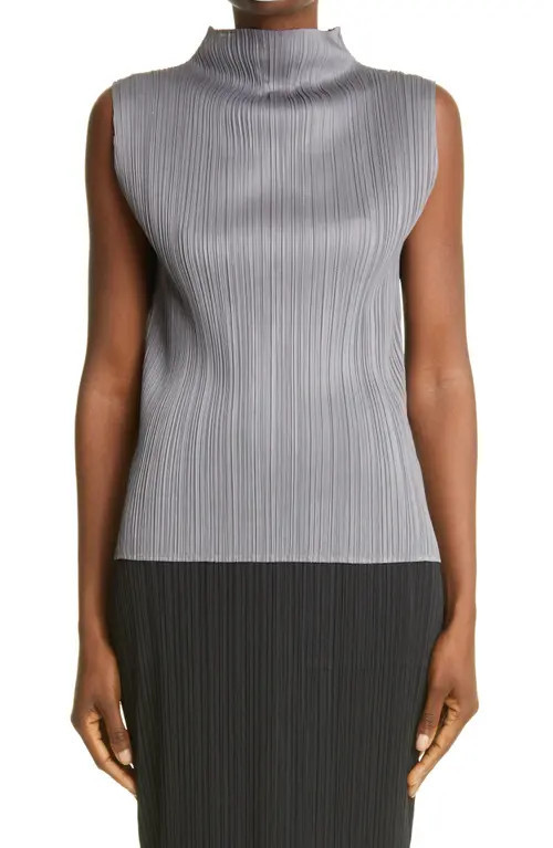 Pleats Please Issey Miyake Pleated Funnel Neck Top in Grey at Nordstrom, Size 5 | Nordstrom