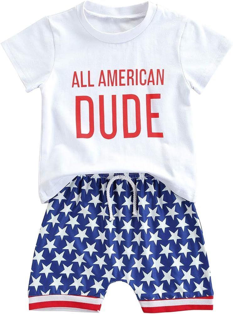 Baby Boy 4th of July Outfits Short Sleeve Tee Shirt and Casual Shorts 2Pcs Fourth of July Summer Out | Amazon (US)