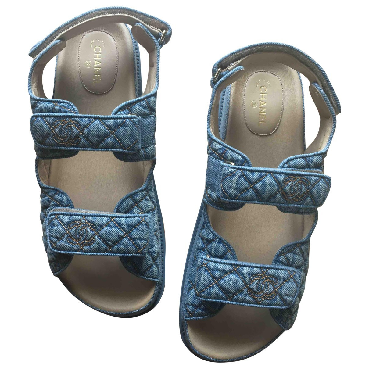 Chanel Dad Sandals Blue Cloth Sandals | Vestiaire Collective (Global)
