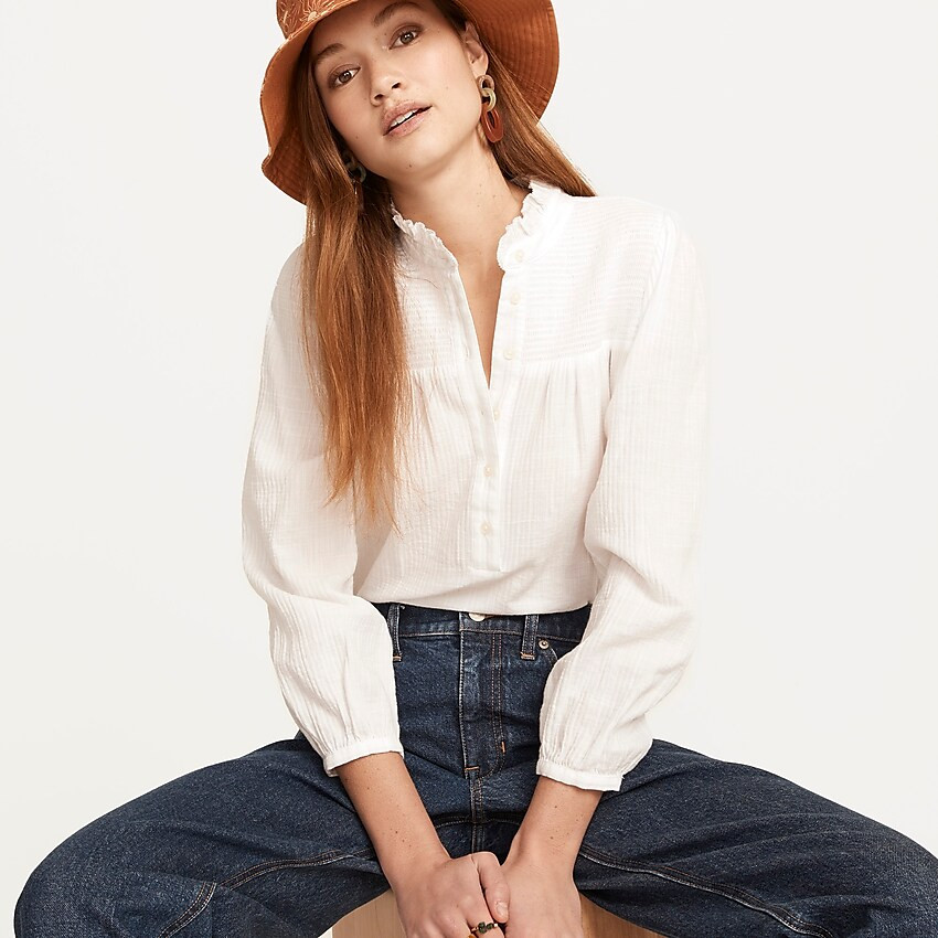 Long-sleeve smocked gauze top | J. Crew US