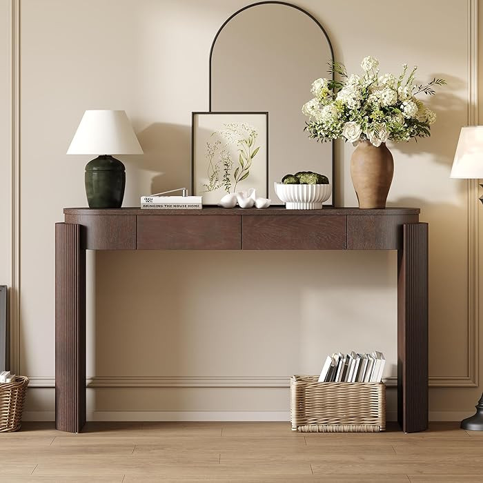 LKTART 55" Sofa Table with Oval Top and 2 Drawers, Entryway Console Table with Fluted Design for ... | Amazon (US)