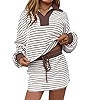 Fisoew Womens Striped 2 Piece Outfits Casual Sweatshirt Skirt Set Long Sleeve Skort Workout Set M... | Amazon (US)