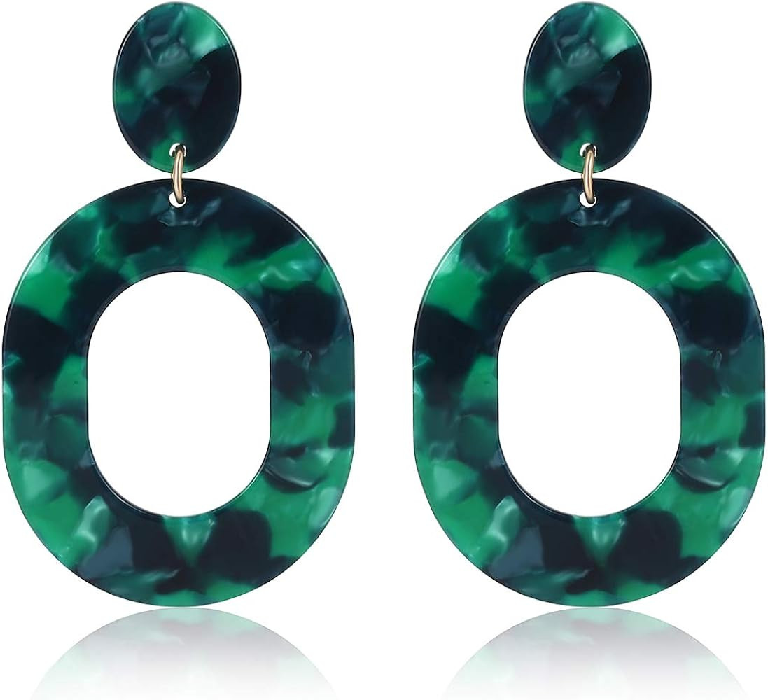 Acrylic Earrings For Women Statement Geometric Earrings Resin Acetate Drop Dangle Earrings Mottle... | Amazon (US)