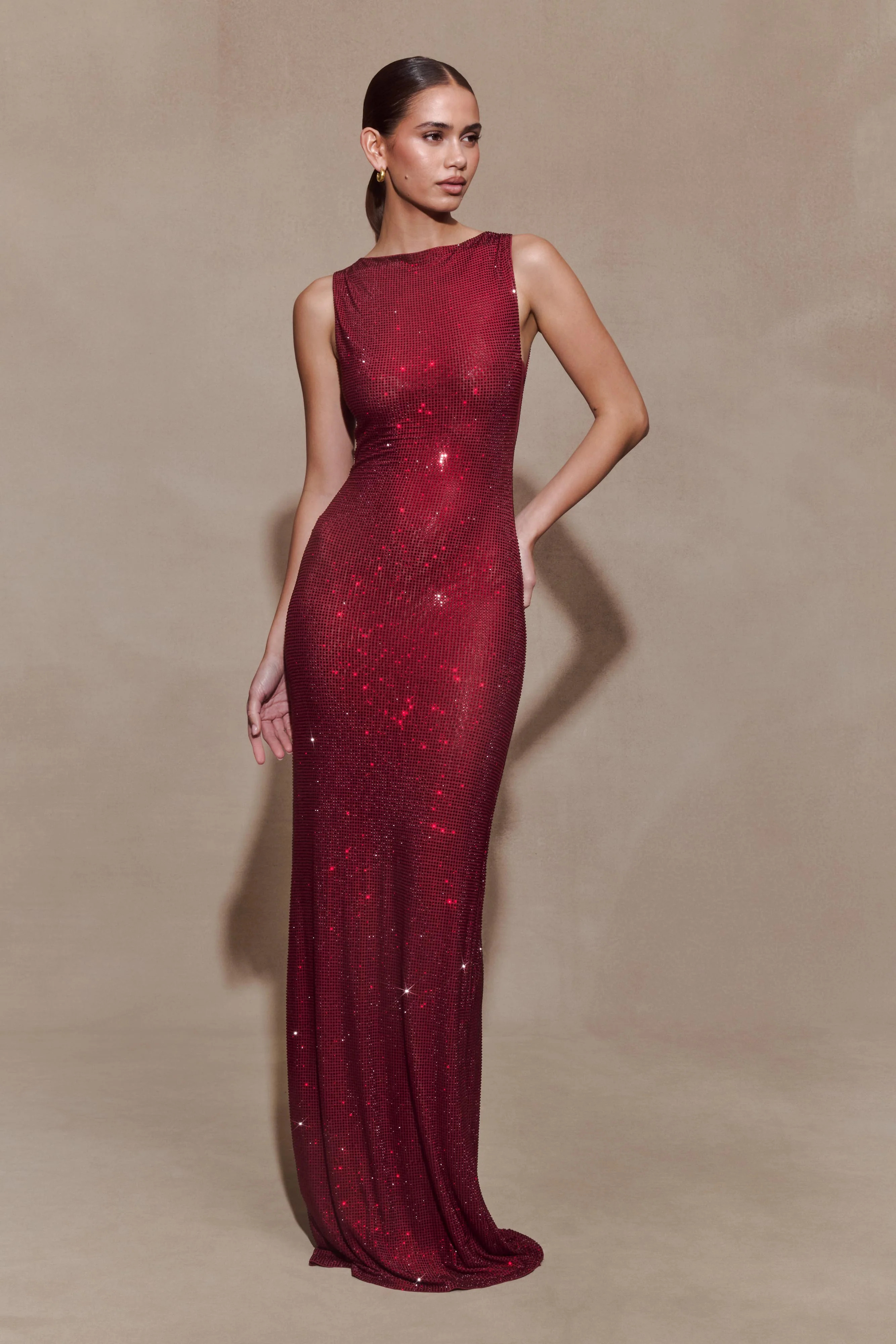 Magnolia Sleeveless Diamante Maxi Dress - Wine | MESHKI US