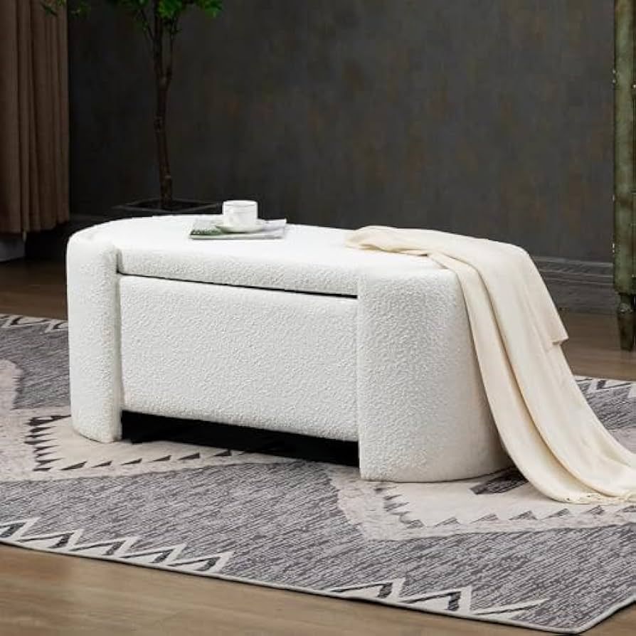 binzida Oval Storage Bench,43 inches Ottoman Bench for Entryway Teddy Fleece Fabric Upholstered E... | Amazon (US)