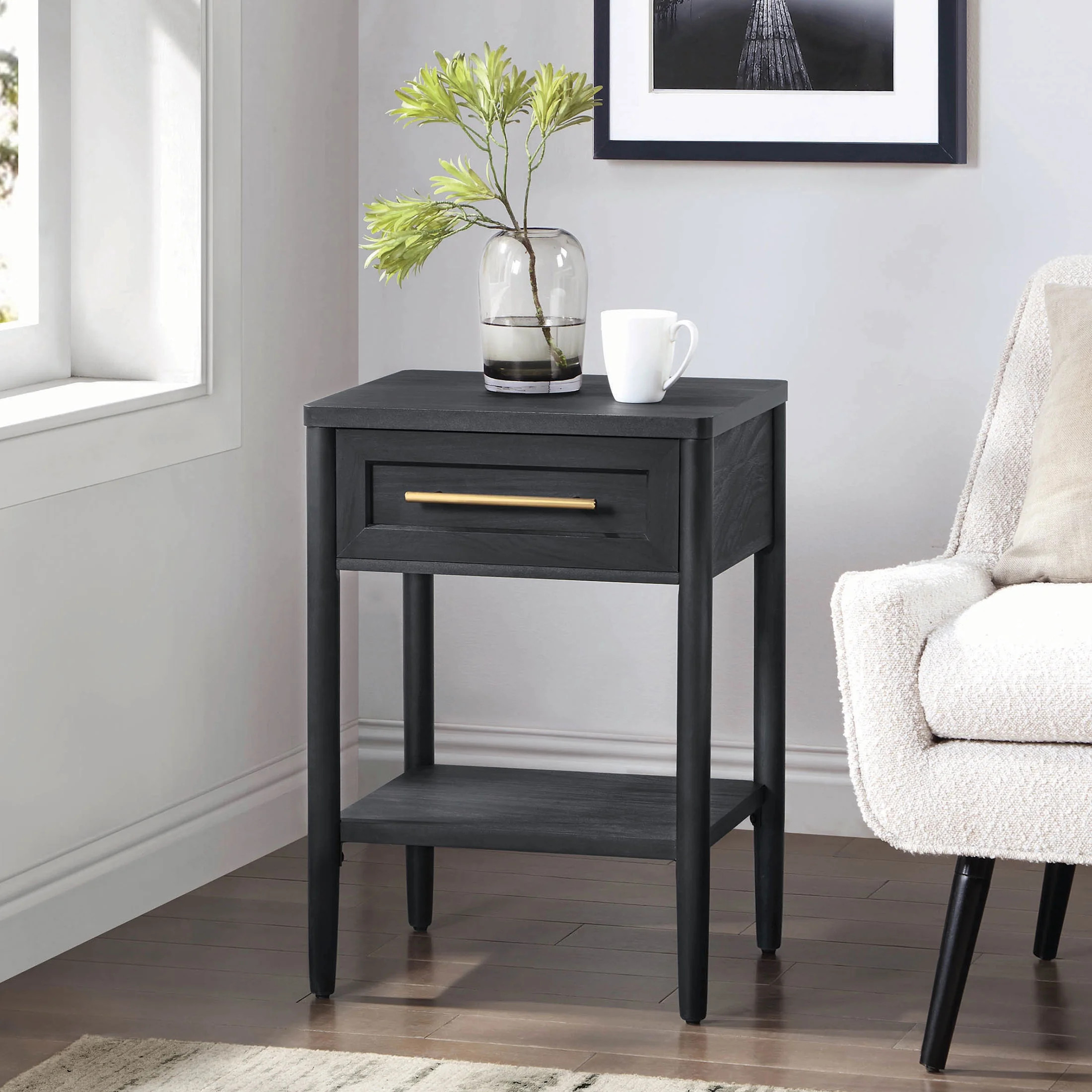 Better Homes & Gardens Oaklee Square End Table with Small Storage Drawer, Charcoal Finish | Walmart (US)