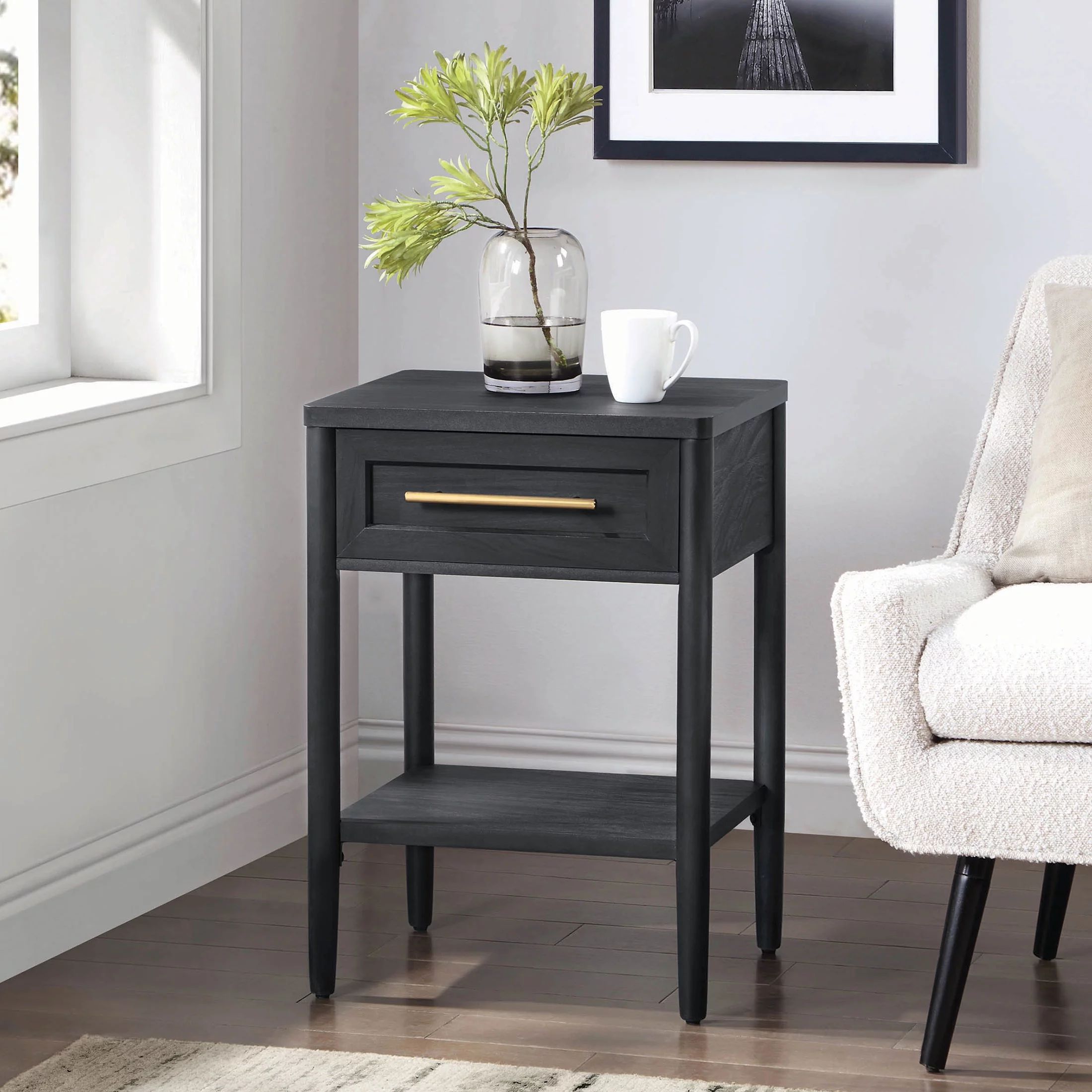 Better Homes & Gardens Oaklee Square End Table with Small Storage Drawer, Charcoal Finish - Walma... | Walmart (US)