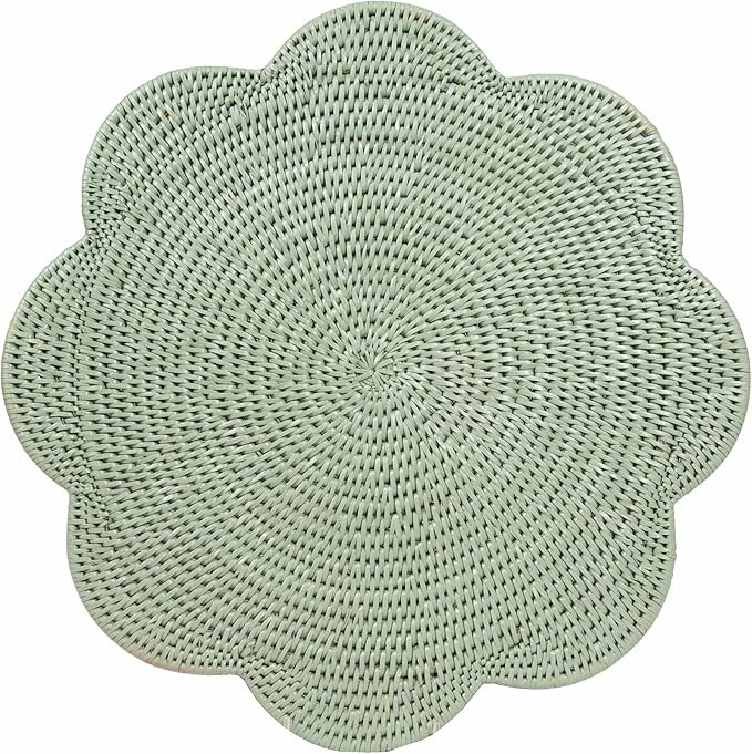 Rattan Scallop Round Placemat – 16.5" Handwoven Natural Rattan Table Mat, Lacquer Finish, Green... | Amazon (US)