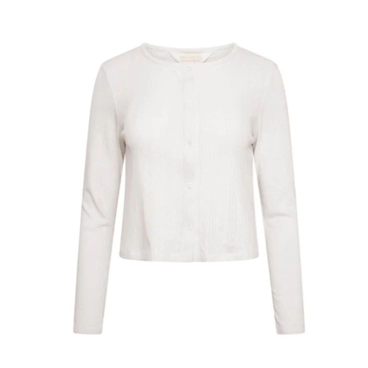 Pointelle Long Sleeved Top- White | The NAP Co